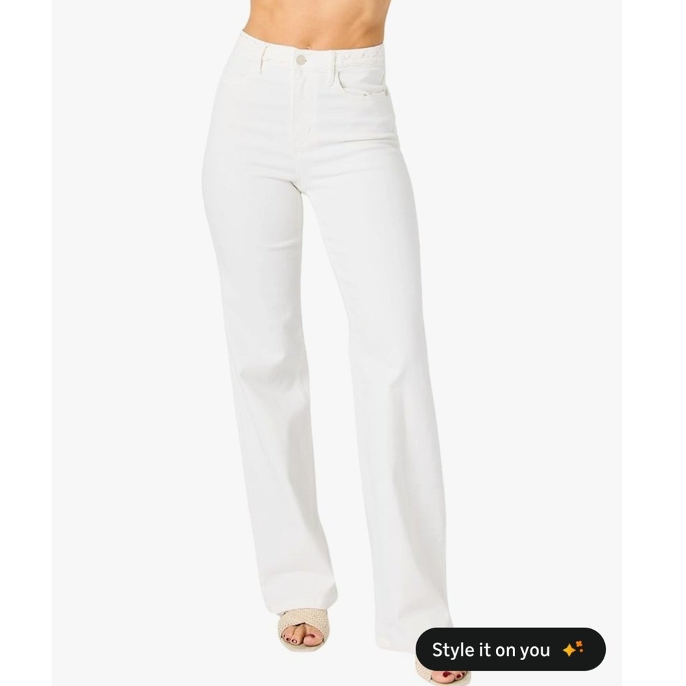 Judy Blue Womens High-Rise Braided Waist White Wide Leg Jeans JB88781 24W NEW